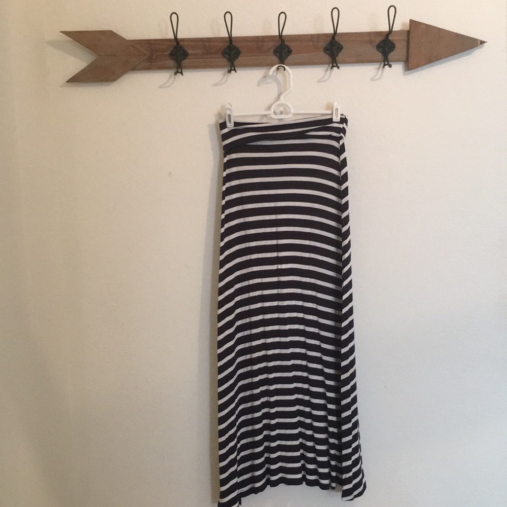 Navy Blue & White striped Maxi Skirt